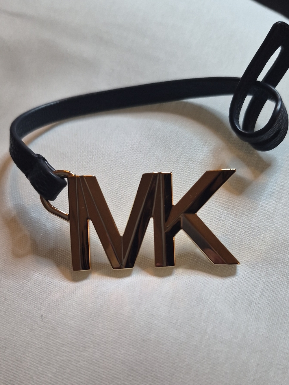 Michael Kors Gold MK Logo Charm with Black Leather Strap